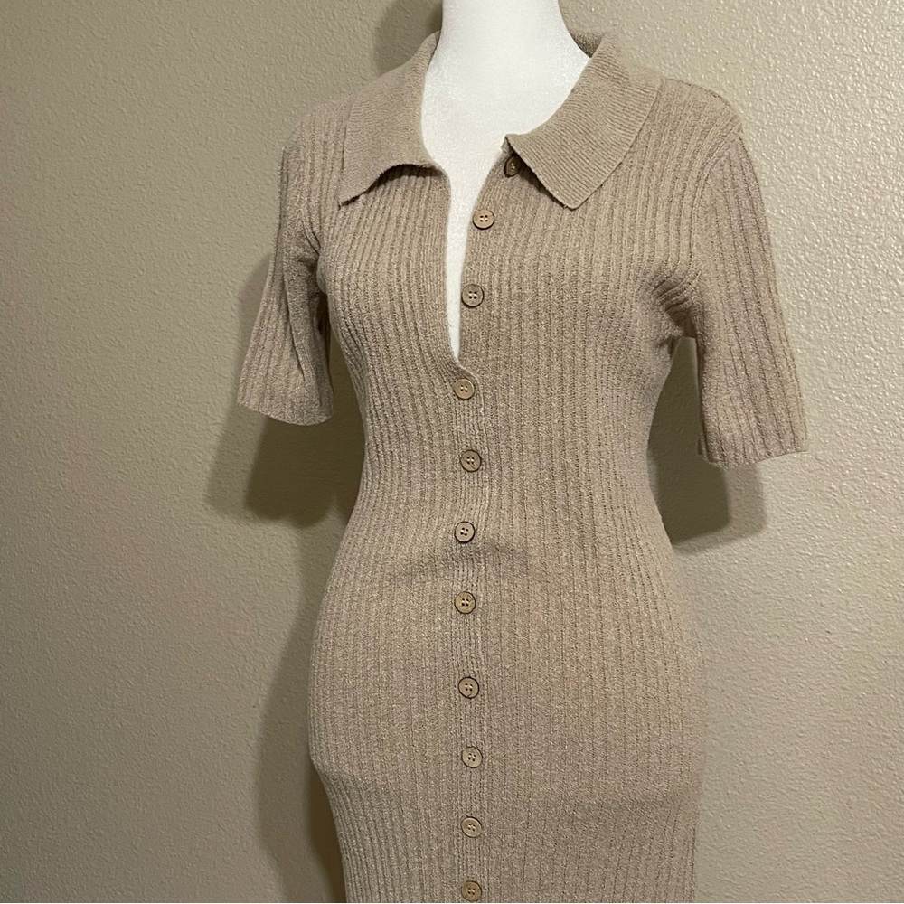 By Together Taupe Ribbed Midi Dress - Picture 5 of 13